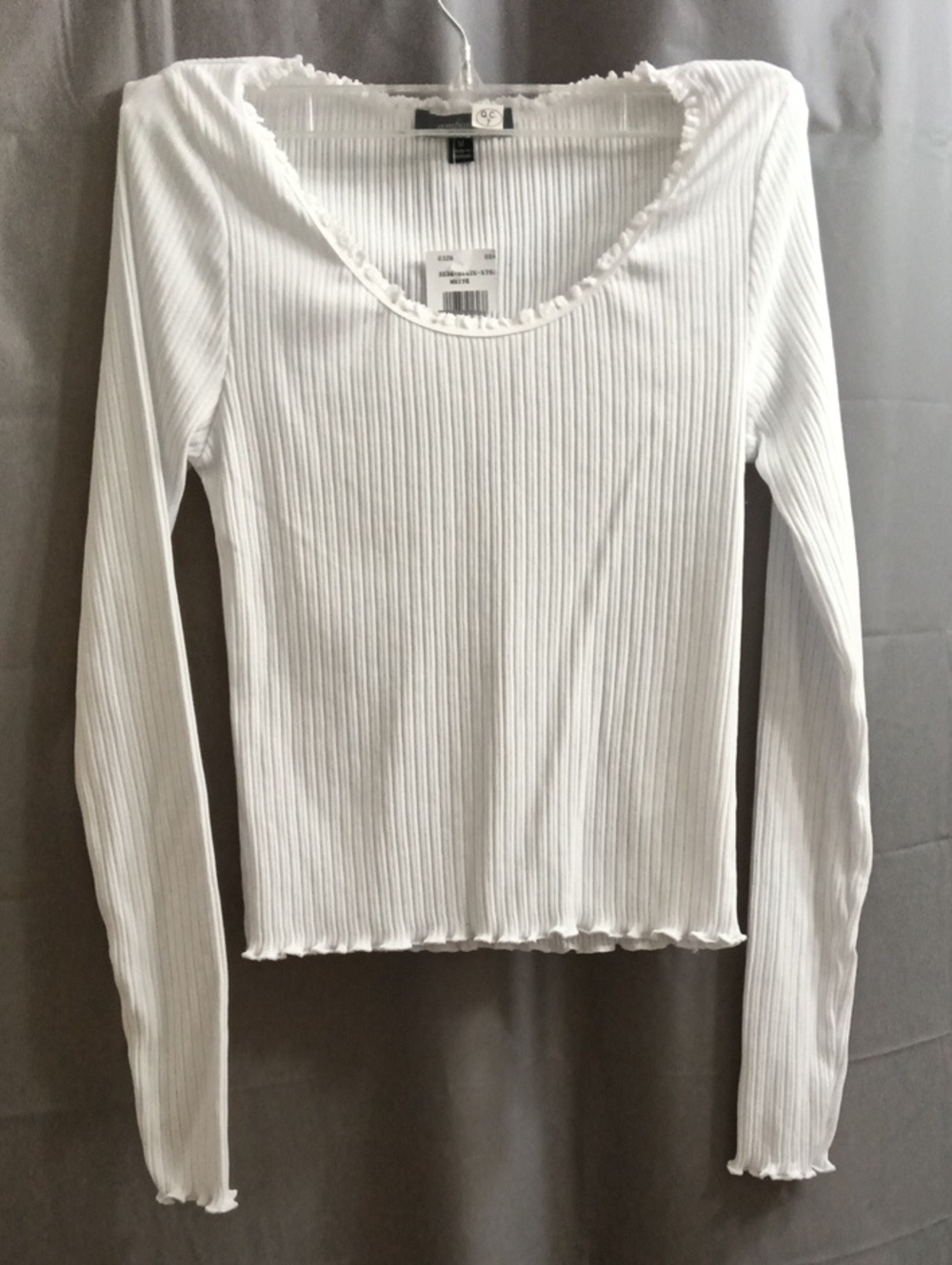 Ambience Ribbed Long-Sleeve Scoop Neck Top - White